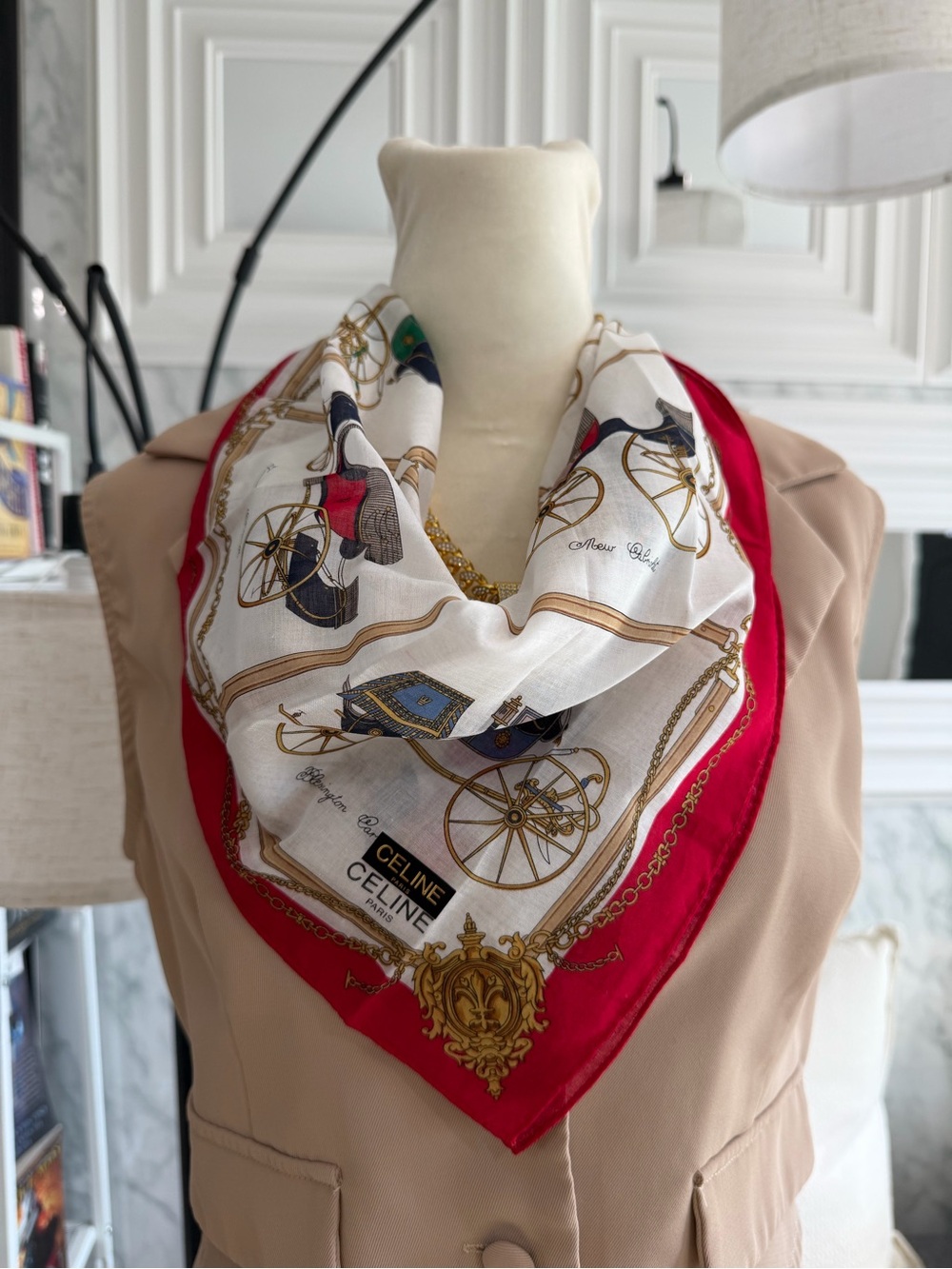 CELINE Red & White handkerchief size 18x18